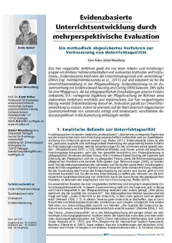 Evidenzbasierte Unterrichtsentwicklung durch mehrperspektivische Evaluation – Ein methodisch abgesichertes Verfahren zur Verbesserung von Unterrichtsqualität