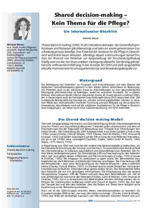 Shared decision-making – Kein Thema für die Pflege? Ein internationaler Überblick