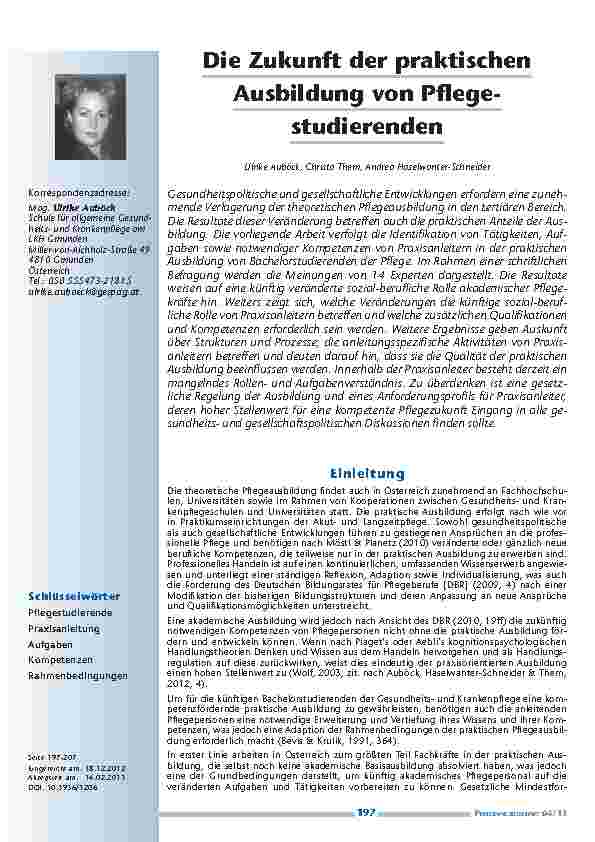 Die Zukunft der praktischen Ausbildung von Pflegestudierenden