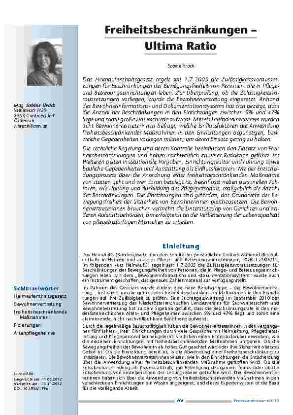 Freiheitsbeschränkungen – Ultima Ratio