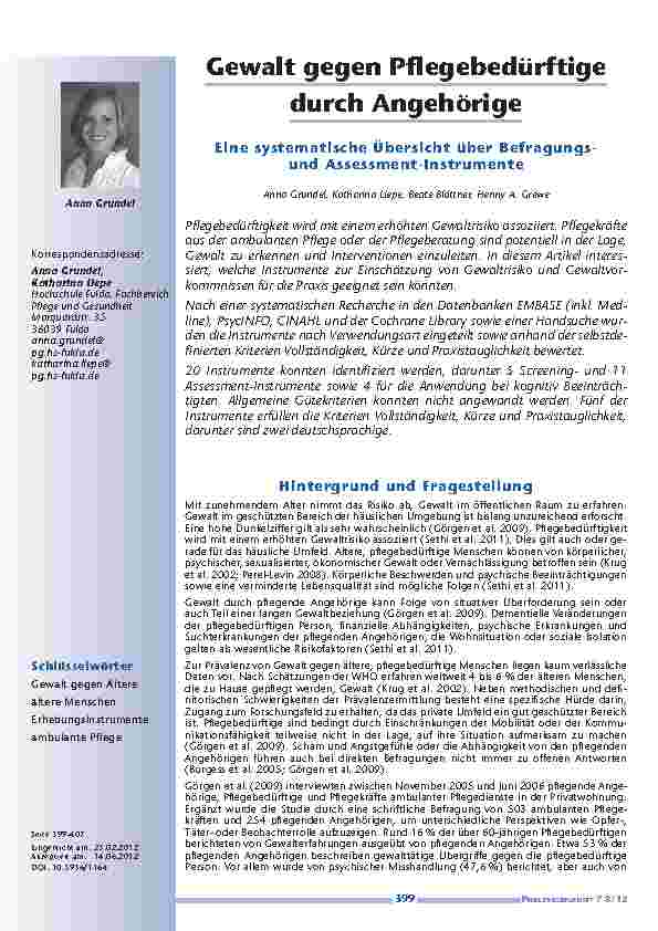 Gewalt gegen Pflegebedürftige durch Angehörige - Eine systematische Übersicht über Befragungsund Assessment-Instrumente