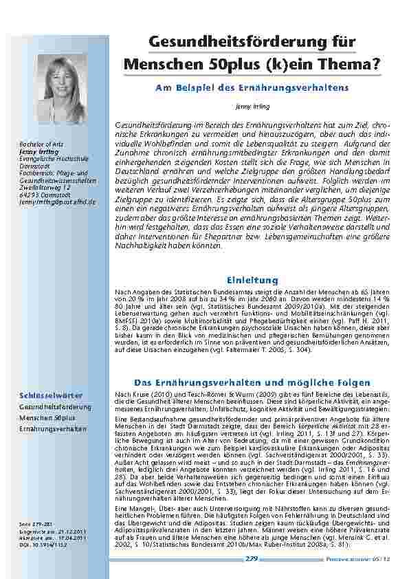 Gesundheitsförderung für Menschen 50plus (k)ein Thema? Am Beispiel des Ernährungsverhaltens