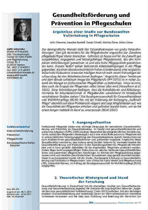 Gesundheitsförderung und Prävention in Pflegeschulen – Ergebnisse einer Studie zur Bundesweiten Vollerhebung in Pflegeschulen