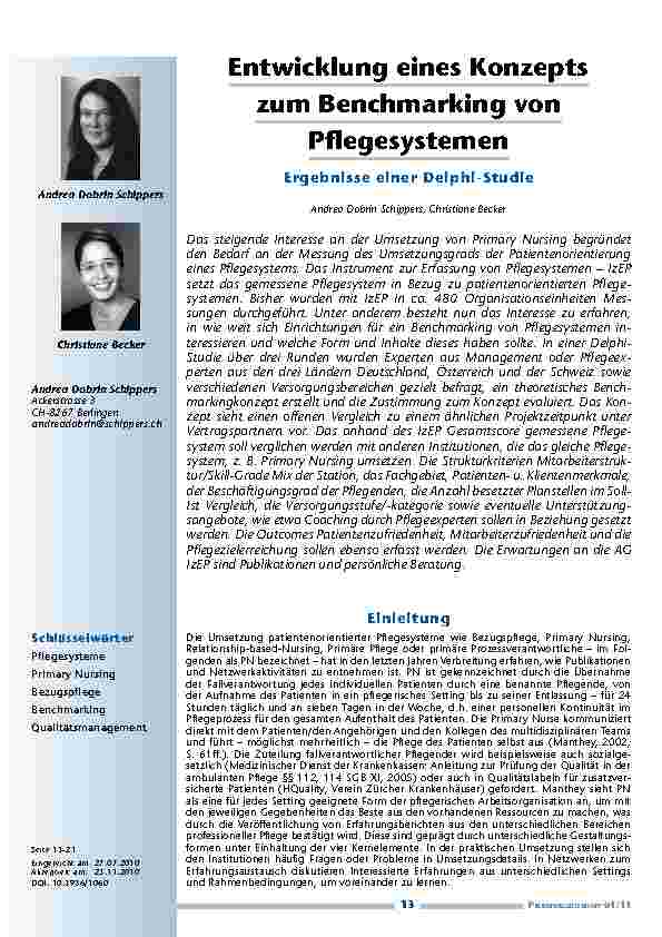 Entwicklung eines Konzepts zum Benchmarking von Pflegesystemen. Ergebnisse einer Delphi-Studie