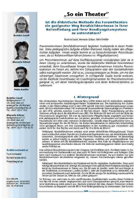 „So ein Theater“ – Ist die didaktische Methode des Forumtheaters ein geeigneter Weg BerufsbildnerInnen in ihrer Rollenfindung und ihrer Handlungskompetenz zu unterstützen?