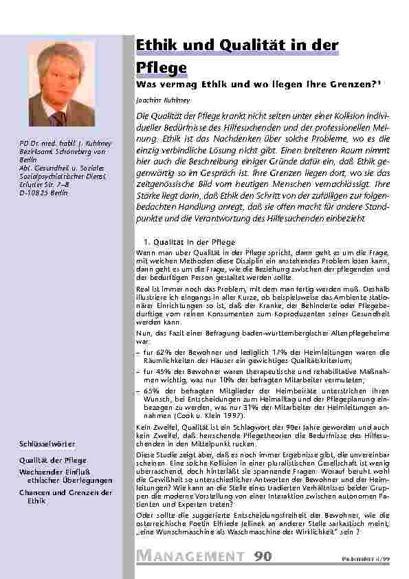 Ethik und Qualität in der Pflege
