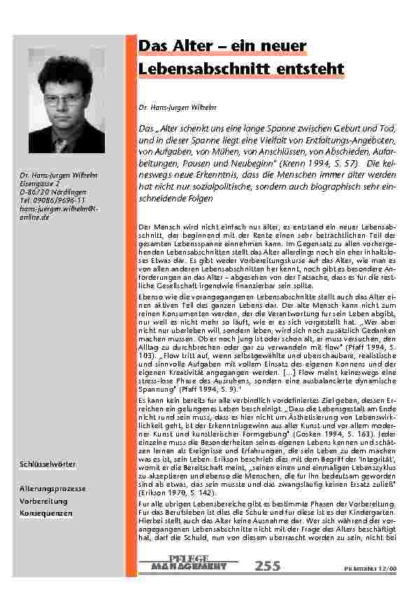 Das Alter – ein neuer Lebensabschnitt entsteht