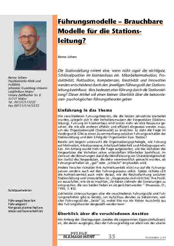 Führungsmodelle – Brauchbare Modelle für die Stationsleitung?