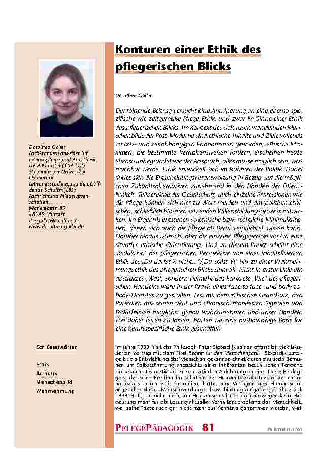 Konturen einer Ethik des pflegerischen Blicks