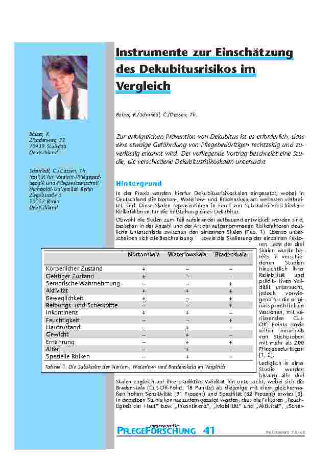[doc_200897] Instrumente zur Einschätzung des Dekubitusrisikos im Vergleich