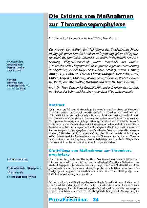 Die Evidenz von Maßnahmen zur Thromboseprophylaxe