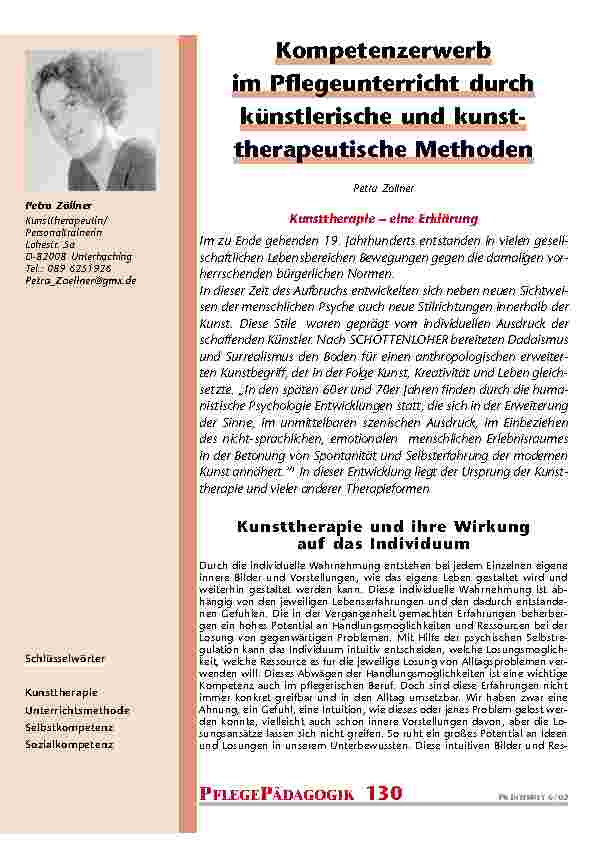 Kompetenzerwerb im Pflegeunterricht durch künstlerische und kunsttherapeutische Methoden