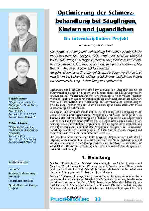 Optimierung der Schmerzbehandlung bei Säuglingen, Kindern und Jugendlichen