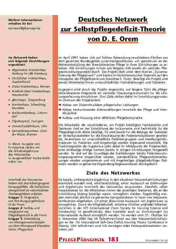 Deutsches Netzwerk zur Selbstpflegedefizit-Theorie von D. E. Orem