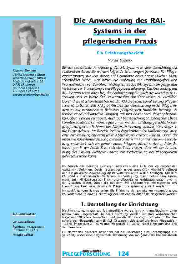 Die Anwendung des RAISystems in der pflegerischen Praxis-ein Erfahrungsbericht