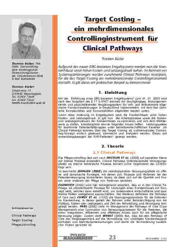 Target Costing – ein mehrdimensionalesControllinginstrument fürClinical Pathways
