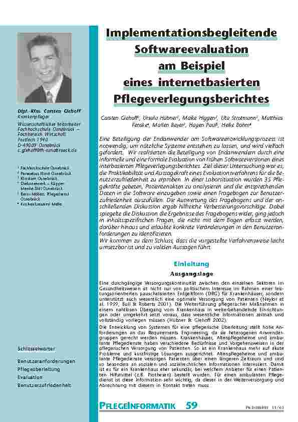 ImplementationsbegleitendeSoftwareevaluationam Beispieleines internetbasiertenPflegeverlegungsberichtes