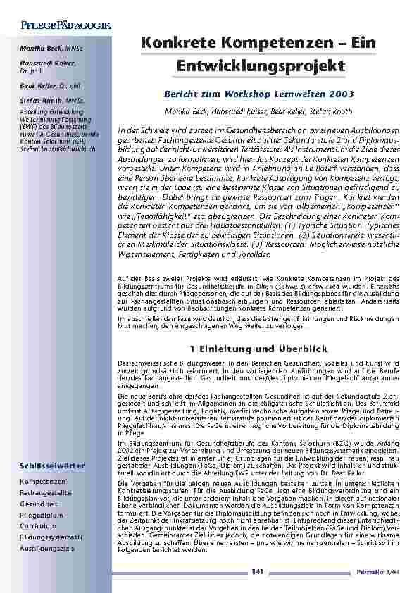 Konkrete Kompetenzen – EinEntwicklungsprojekt