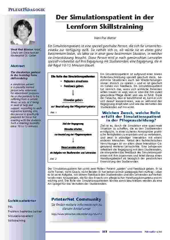 Der Simulationspatient in derLernform Skillstraining