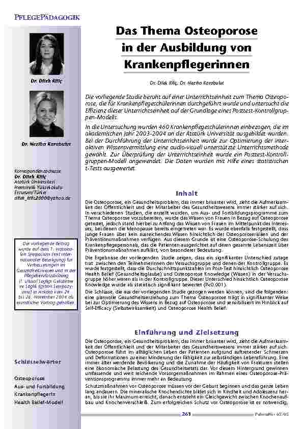 Das Thema Osteoporose in der Ausbildung von Krankenpflegerinnen