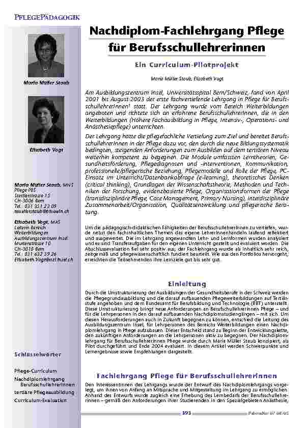 Nachdiplom-Fachlehrgang Pflegefür Berufsschullehrerinnen