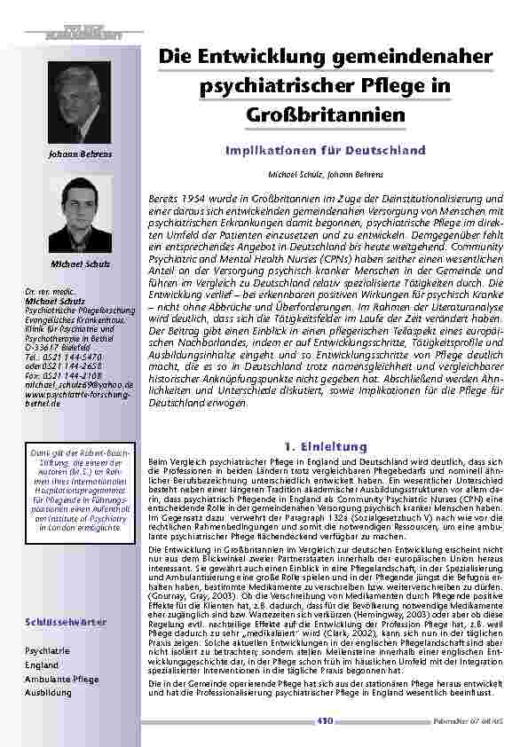 Die Entwicklung gemeindenaherpsychiatrischer Pflege in Großbritannien