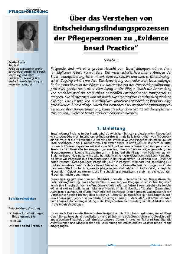 Über das Verstehen von Entscheidungsfindungsprozessender Pflegepersonen zu „Evidencebased Practice“