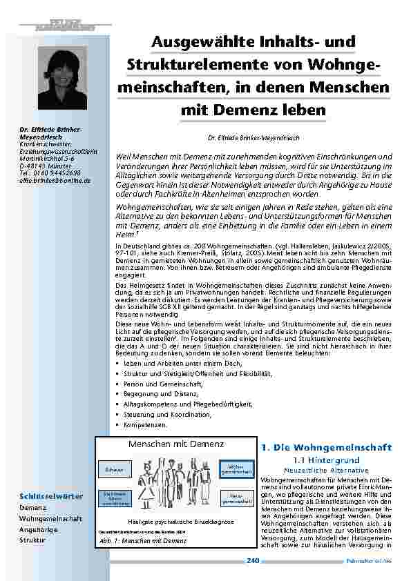 Ausgewählte Inhaltsund Strukturelemente von Wohngemeinschaften, in denen Menschenmit Demenz leben