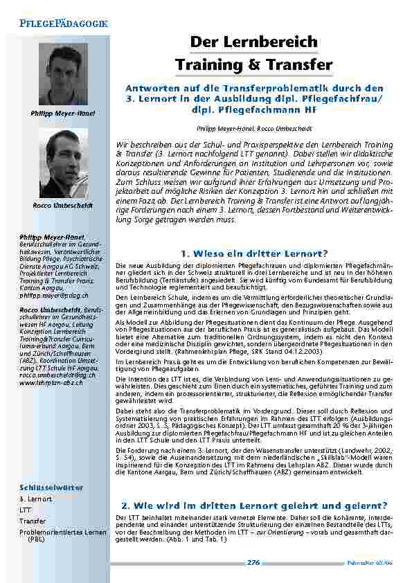 Der Lernbereich Training und Transfer