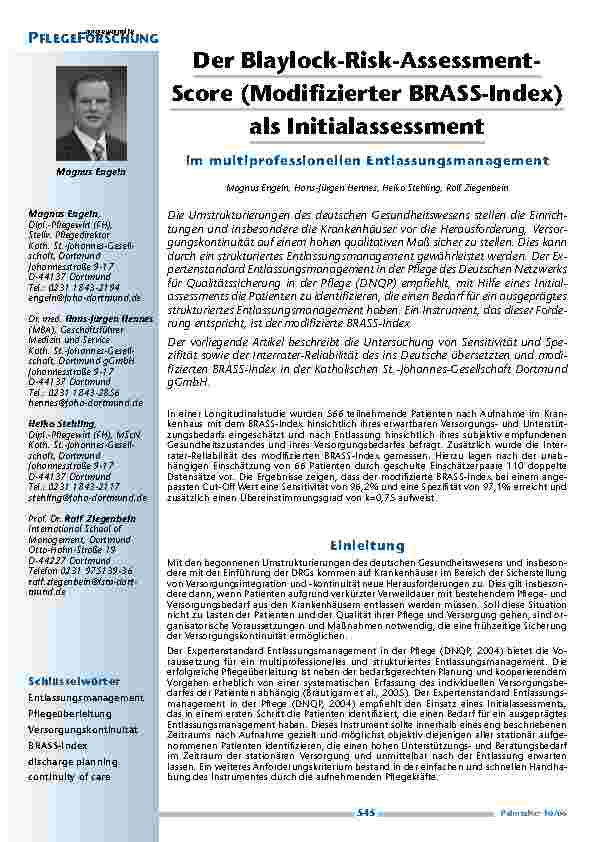 Der Blaylock-Risk-Assessment-Score (Modifizierter BRASS-Index)als Initialassessmentim multiprofessionellen Entlassungsmanagement