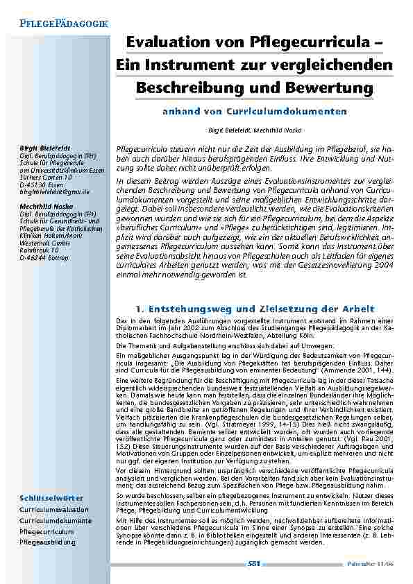 Evaluation von Pflegecurricula –Ein Instrument zur vergleichendenBeschreibung und Bewertung anhand von Curriculumdokumenten