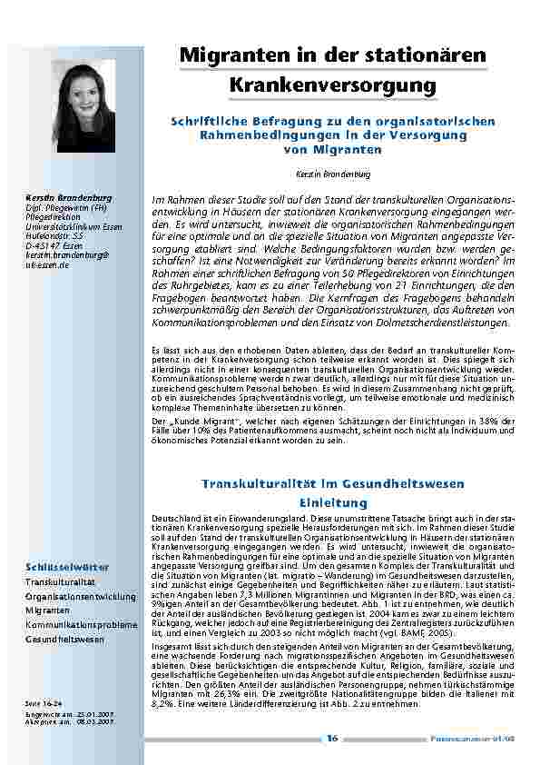 Migranten in der stationärenKrankenversorgung