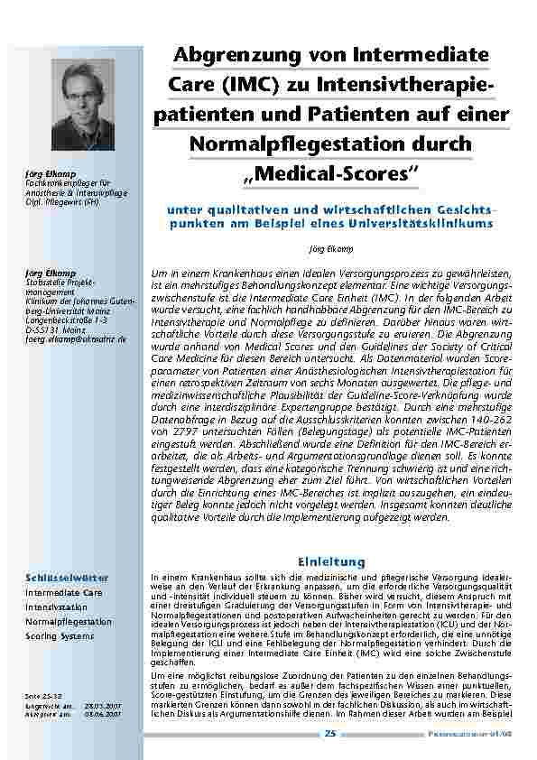 Abgrenzung von IntermediateCare (IMC) zu Intensivtherapiepatientenund Patienten auf einerNormalpflegestation durch„Medical-Scores“