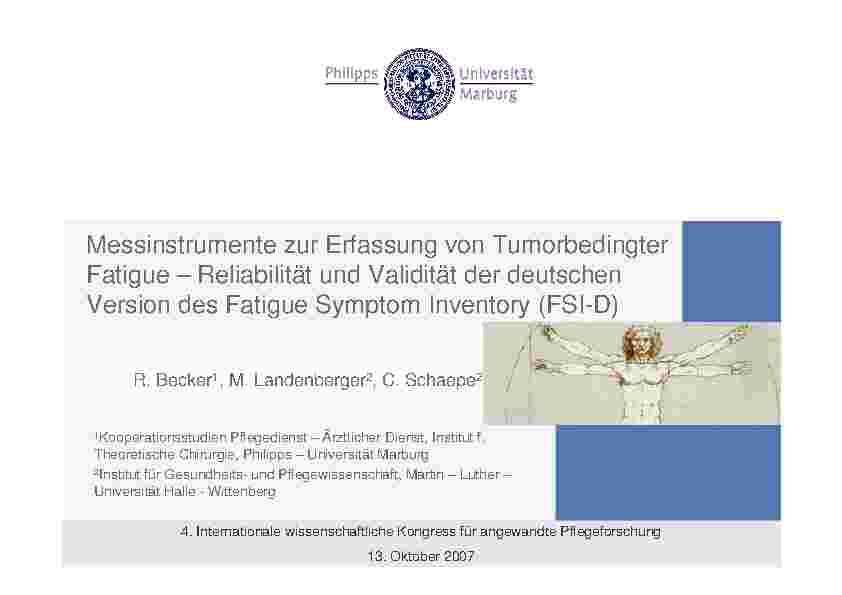 Messinstrumente zur Erfassung von TumorbedingterFatigue – Reliabilität und Validität der deutschenVersion des Fatigue Symptom Inventory (FSI-D)