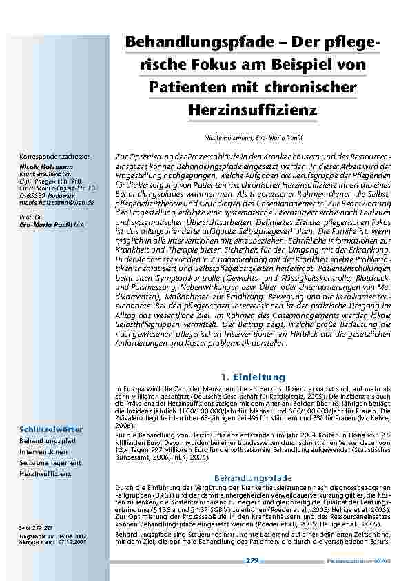 Behandlungspfade – Der pflegerische Fokus am Beispiel von Patienten mit chronischer Herzinsuffizienz