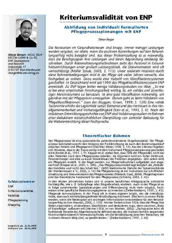 Kriteriumsvalidität von ENP - Abbildung von individuell formulierten Pflegeprozessplanungen mit ENP