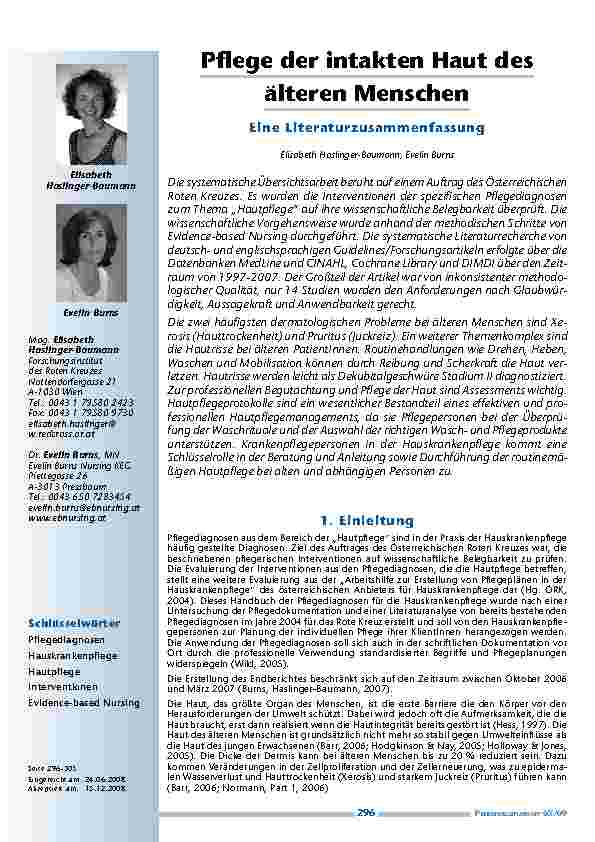 Pflege der intakten Haut des älteren Menschen. Eine Literaturzusammenfassung