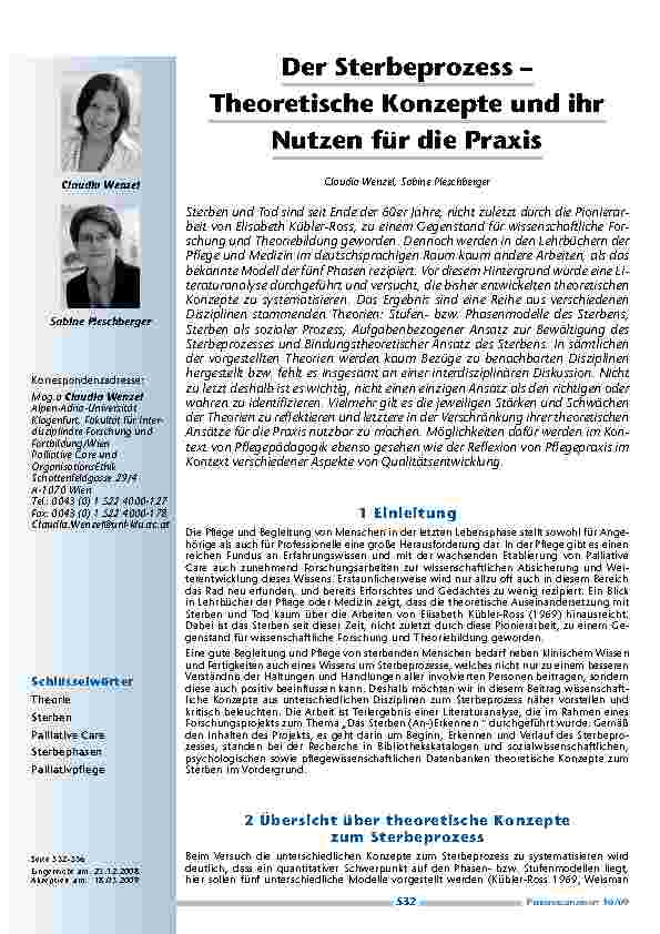 Der Sterbeprozess – Theoretische Konzepte und ihr Nutzen für die Praxis