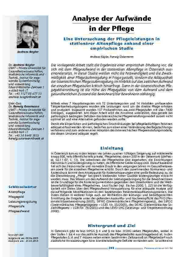 Analyse der Aufwände in der Pflege – Eine Untersuchung der Pflegeleistungen in stationärer Altenpflege anhand einer empirischen Studie