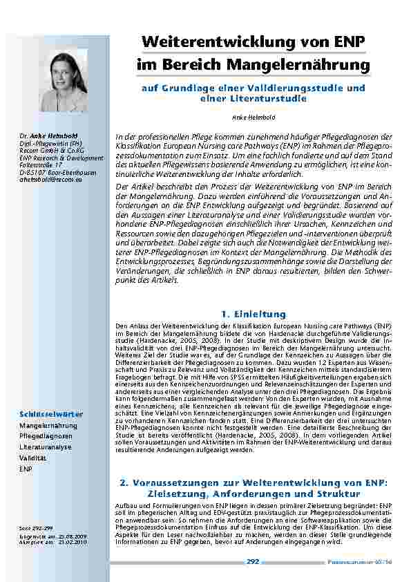 Weiterentwicklung von ENP im Bereich Mangelernährung auf Grundlage einer Validierungsstudie und einer Literaturstudie