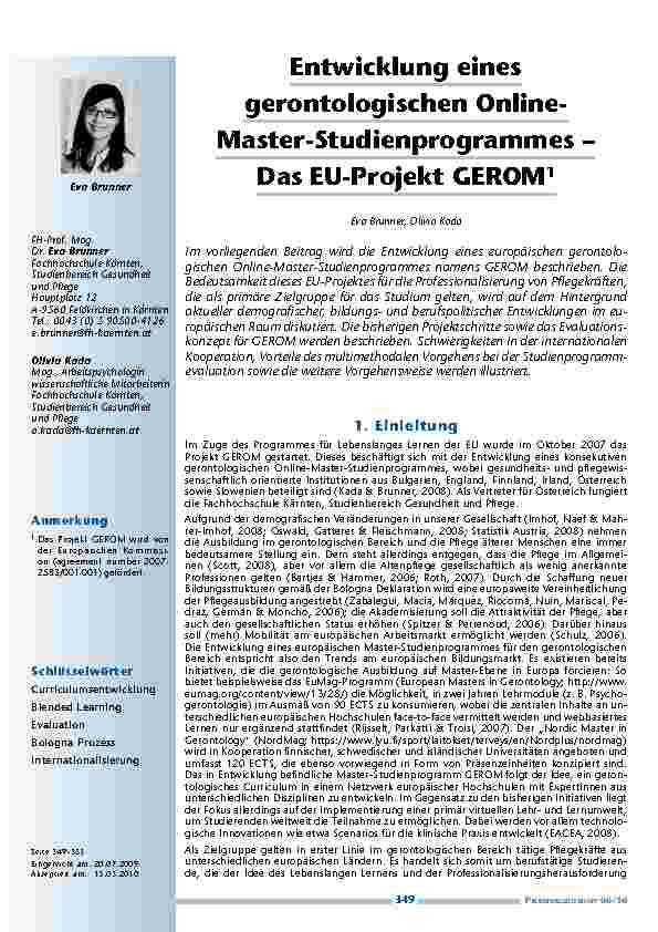 Entwicklung eines gerontologischen Online-Master-Studienprogrammes – Das EU-Projekt GEROM