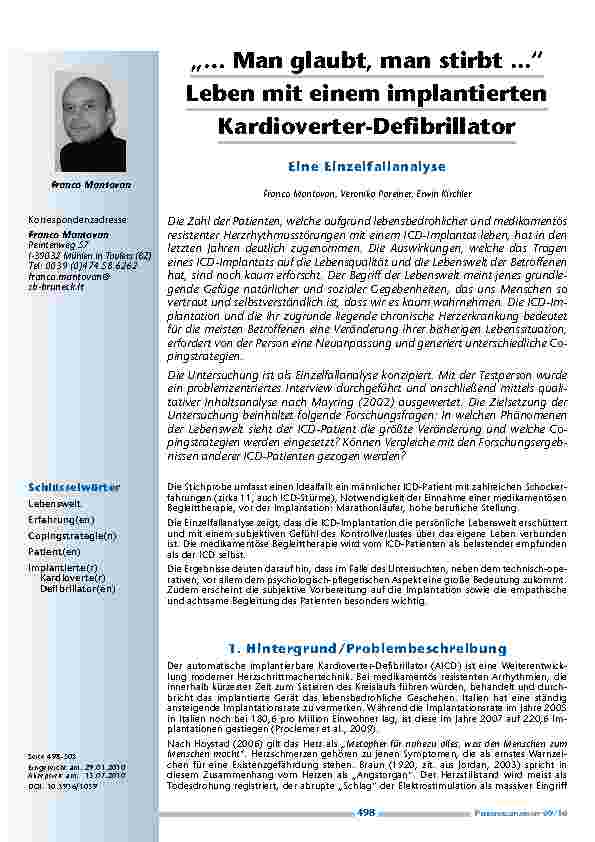 „… Man glaubt, man stirbt ...“ Leben mit einem implantierten Kardioverter-Defibrillator. Eine Einzelfallanalyse