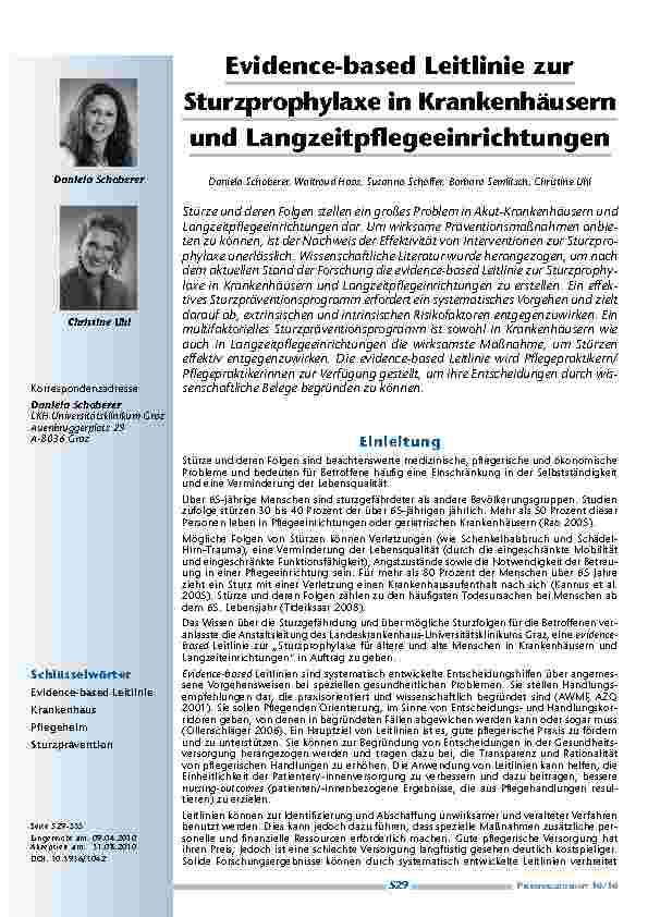 Evidence-based Leitlinie zur Sturzprophylaxe in Krankenhäusern und Langzeitpflegeeinrichtungen