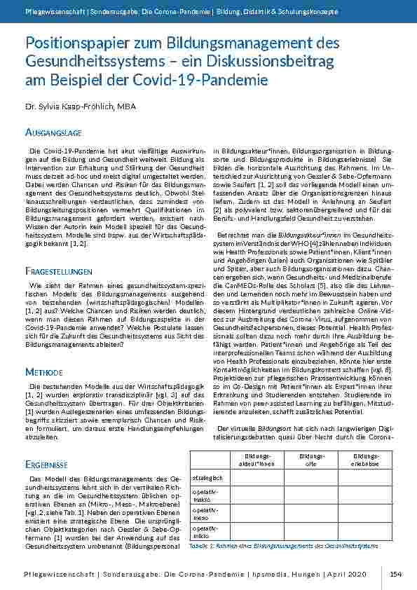 Positionspapier zum Bildungsmanagement des Gesundheitssystems – ein Diskussionsbeitrag am Beispiel der Covid-19-Pandemie