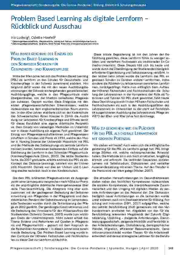 Problem Based Learning als digitale Lernform – Rückblick und Ausblick