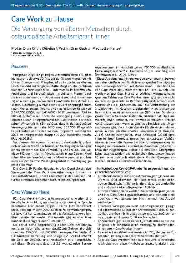 Care Work zu Hause: Die Versorgung von älteren Menschen durch osteuropäische Arbeitsmigrantinnen