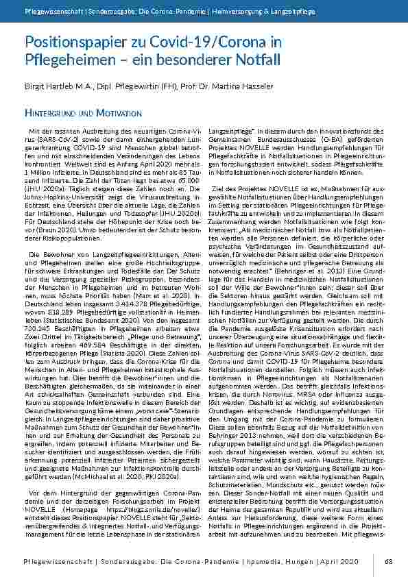 Positionspapier zu Covid-19/Corona in Pflegeheimen – ein besonderer Notfall