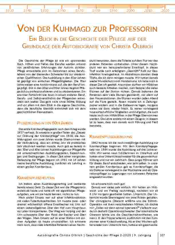Von der Kuhmagd zur Professorin: Ein Blick in die Geschichte der Pflege auf der Grundlage der Autobiografie von Christa Olbrich