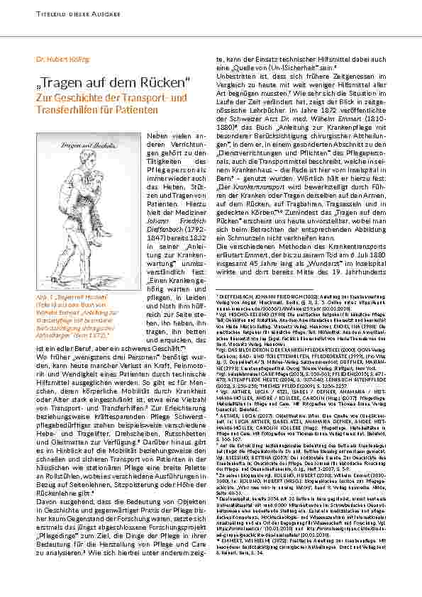 Tragen auf dem Rücken. Zur Geschichte der Transportund Transferhilfen für Patienten