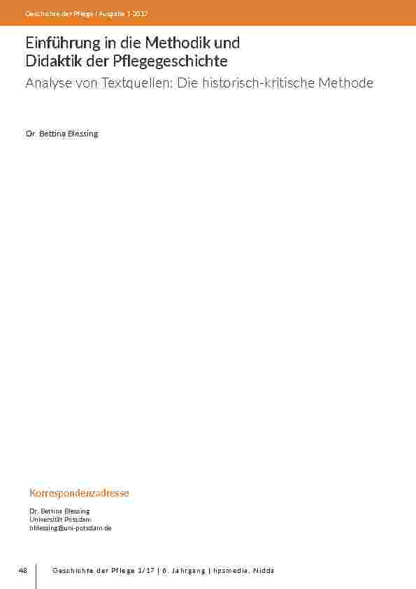 Einführung in die Methodik und Didaktik der Pflegegeschichte: Analyse von Textquellen: Die historisch-kritische Methode